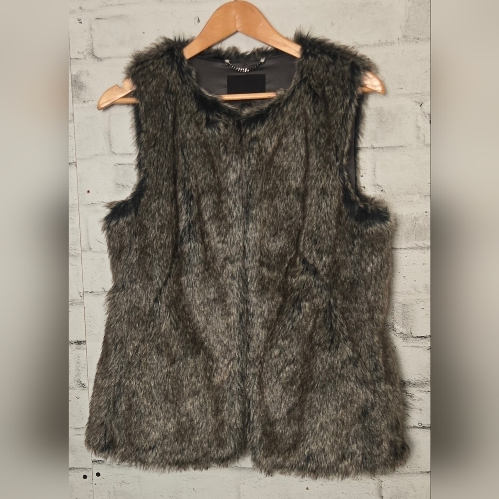 Banana Republic Faux Fur Vest Gray Brown Boho Western Womens Small